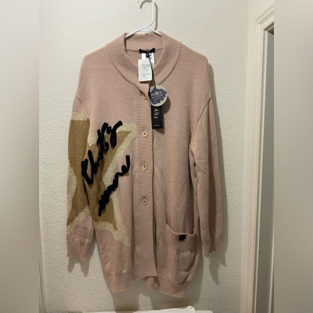 New Tricot Chic Sweater Jacket pink wool viscose polyamide metal fiber